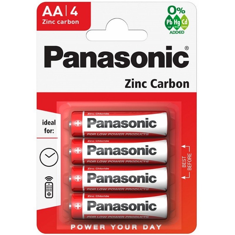 Set 6 x Baterii Panasonic Red Zinc Carbon, R6RZ/4BP, Blister 4 Bucati