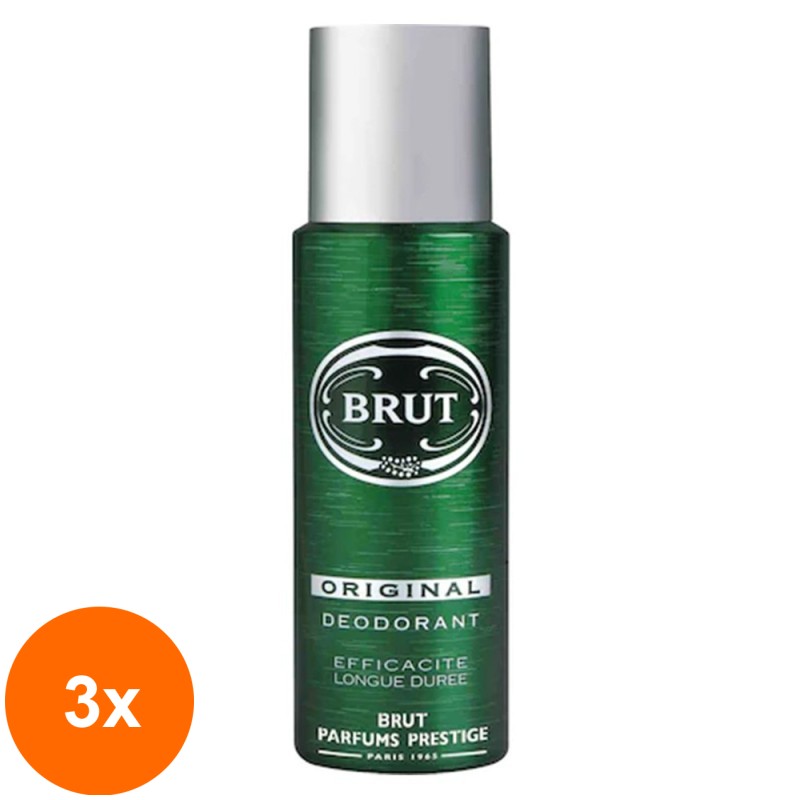 Set 3 x Deodorant Antiperspirant Spray Brut Original, pentru Barbati, 200 ml