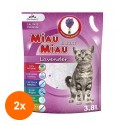 Set 2 x Asternut Igienic pentru Pisici Miau-Miau, Silicat Lavanda, 3.8 l