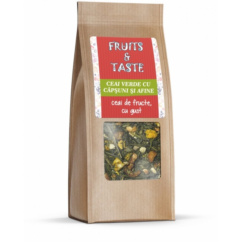 Ceai de Fructe, Ceai Verde cu Capsuni si Afine, 80 g, Pronat