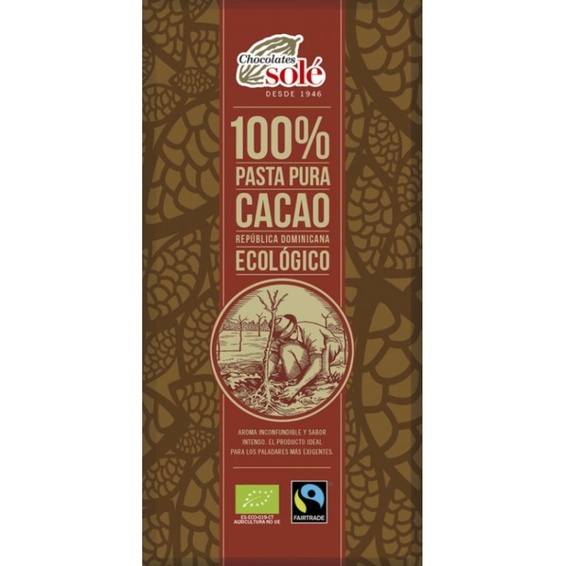 Ciocolata Neagra BIO, 100% Cacao, 100 g, Chocolates Sole