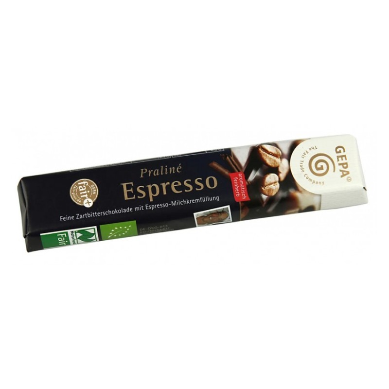 Baton BIO de Ciocolata Amaruie Umplut cu Crema de Lapte si Cafea , 37.5 g, Gepa