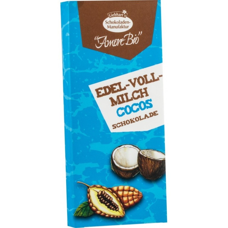 Ciocolata BIO cu Lapte si Cocos, 40 g, Liebhart's Amore Bio