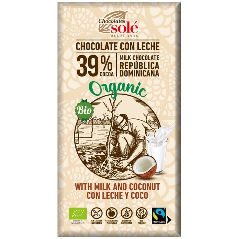 Ciocolata cu Lapte si Cocos BIO si Fairtrade, 100 g, Chocolates Sole