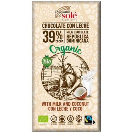 Ciocolata cu Lapte si Cocos BIO si Fairtrade, 100 g, Chocolates Sole...