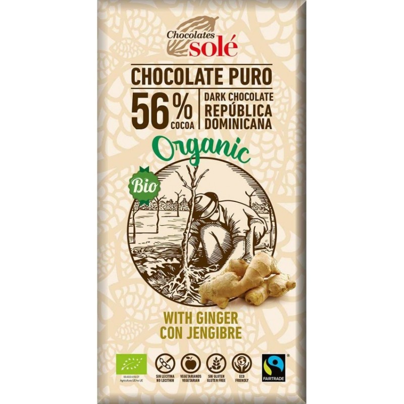 Ciocolata Neagra BIO cu Ghimbir, 56% Cacao, 100 g, Chocolates Sole