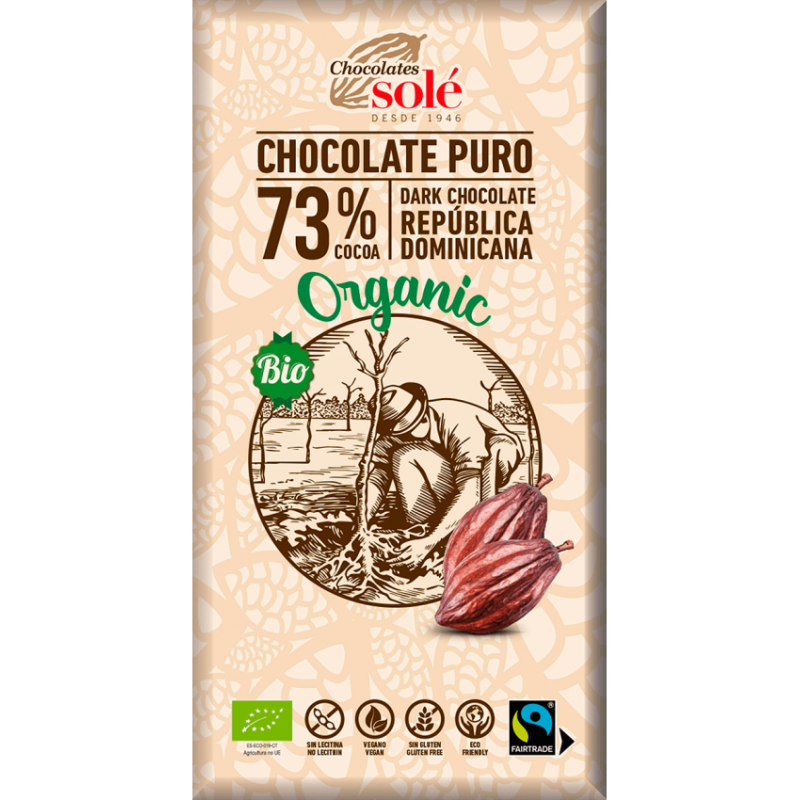 Ciocolata Neagra BIO, 73% Cacao, 100 g, Chocolates Sole