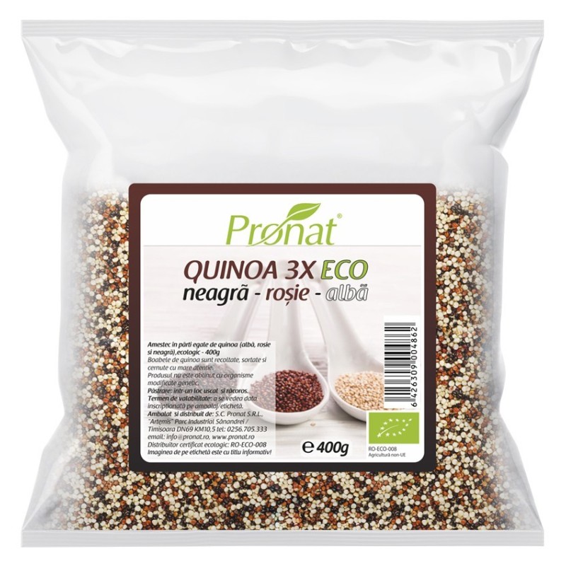 Amestec BIO de Quinoa, Neagra, Rosie si Alba, 400 g, Pronat