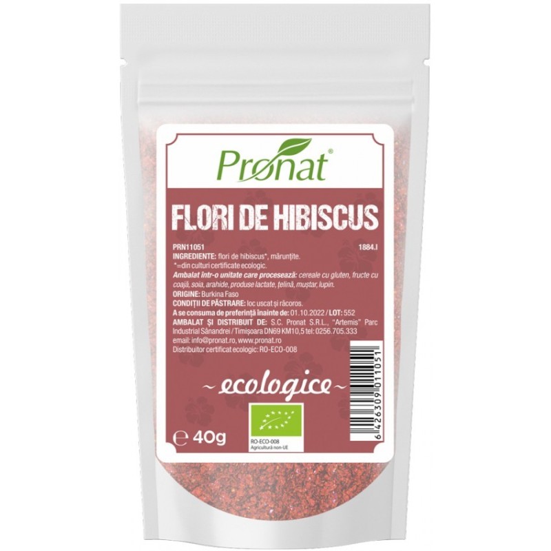 Flori de Hibiscus BIO, Maruntite, 40 g, Pronat