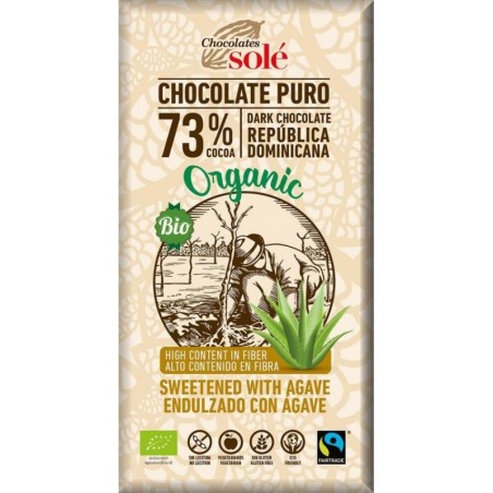 Ciocolata Neagra BIO cu Sirop de Agave, 73% Cacao, 100 g, Chocolates Sole...