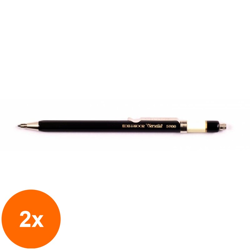 Set 2 x Creion Mecanic Metalic, Negru pentru Grafit, 2 mm
