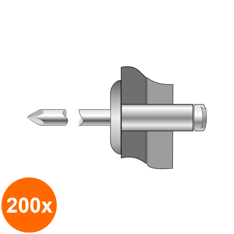 Set 200 x Pop-nituri Cap Lat Aluminiu / Aluminiu-4.8 X 18