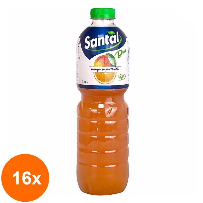 Set 16 x Suc de Mango si Portocala Santal Duo Light, 1.5 l