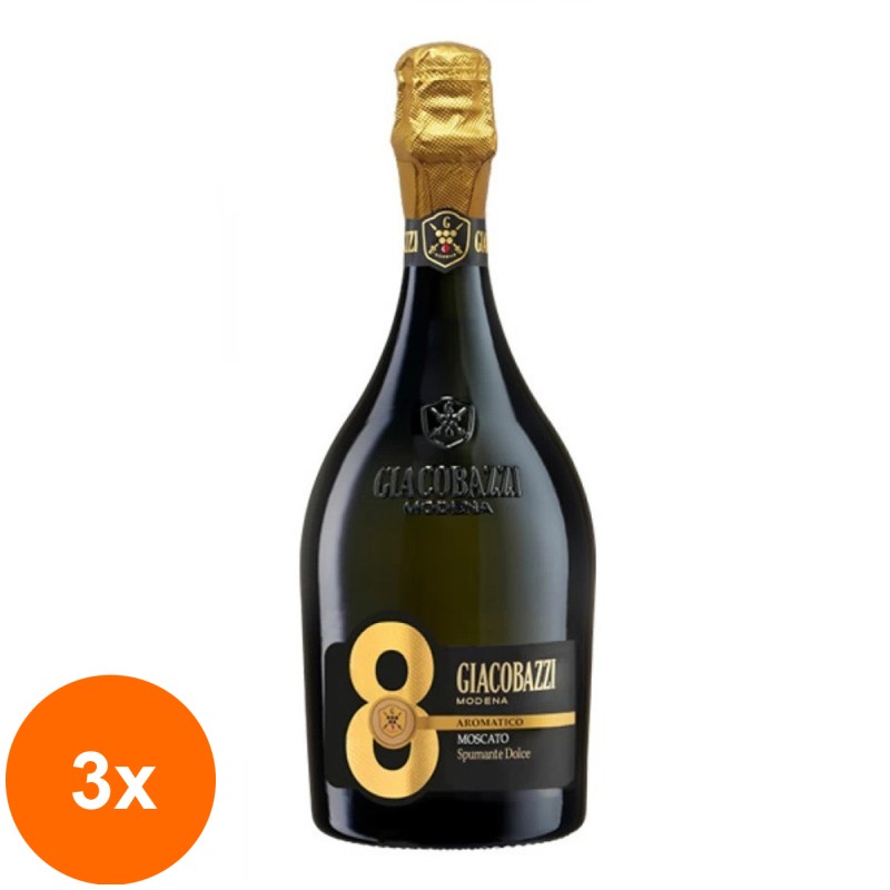 Set 3 x Vin Spumant Alb Giacobazzi 8 Moscato Dulce Aromat, 0.75 l