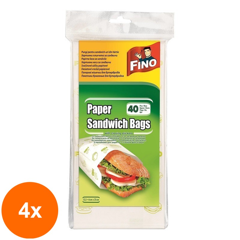 Set 4 x 40 Pungi pentru Sandwich Fino, din Hartie, 6 x 25 cm