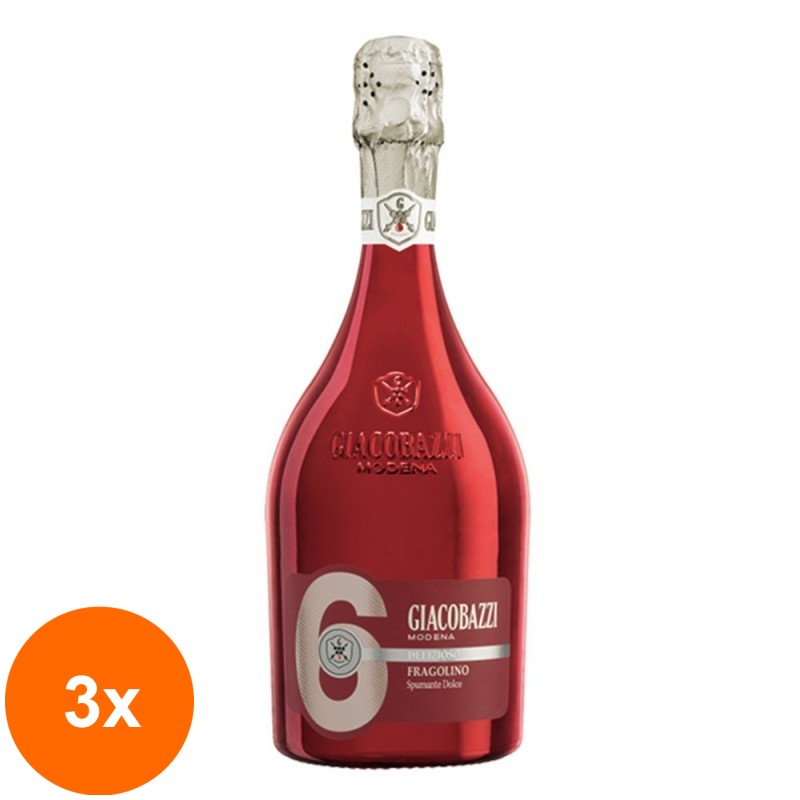 Set 3 x Vin Spumant Rosu Giacobazzi 6 Fragolino Dulce Aromat, 0.75 l