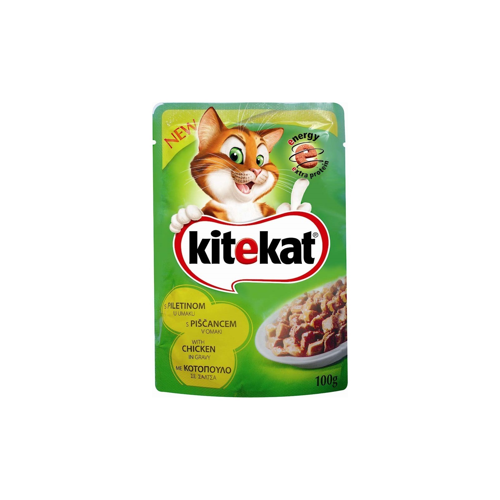 Set 7 x Hrana Umeda pentru Pisici, cu Carne de Pui, Plic 100 g, Kitekat