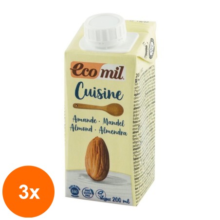 Set 3 x Crema Vegetala Bio din Migdale, pentru Gatit, 200 ml, Ecomil Cuisine...