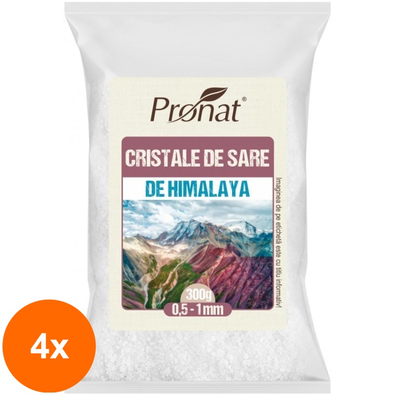 Set 4 x Sare Neiodata Cristalina de Himalaya, 300 g, Pronat