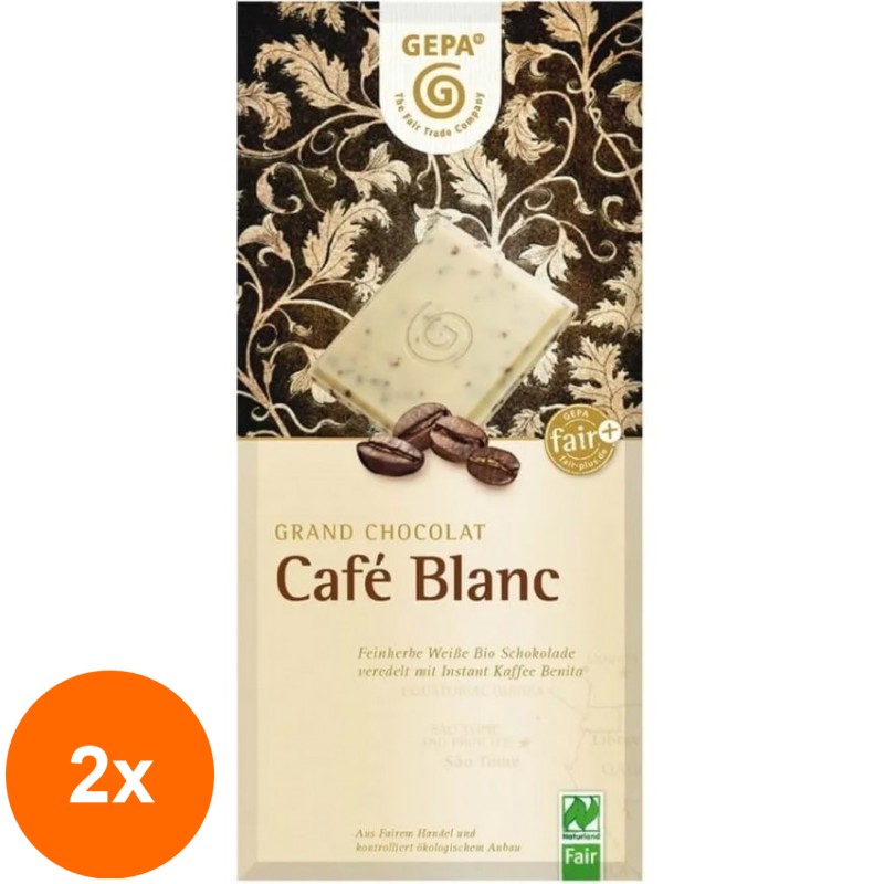 Set 2 x Ciocolata Alba BIO cu Cafea Cafe Blanc, 100 g, Gepa