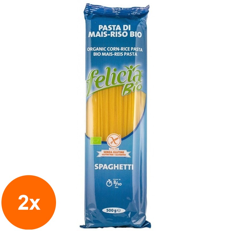 Set 2 x Spaghetti BIO, fara Gluten, din Faina de Malai si Orez, 500 g, Felicia