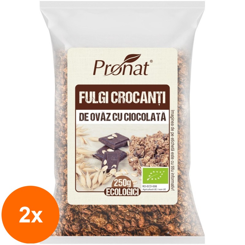Set 2 x Fulgi Crocanti Bio de Ovaz cu Ciocolata 250g