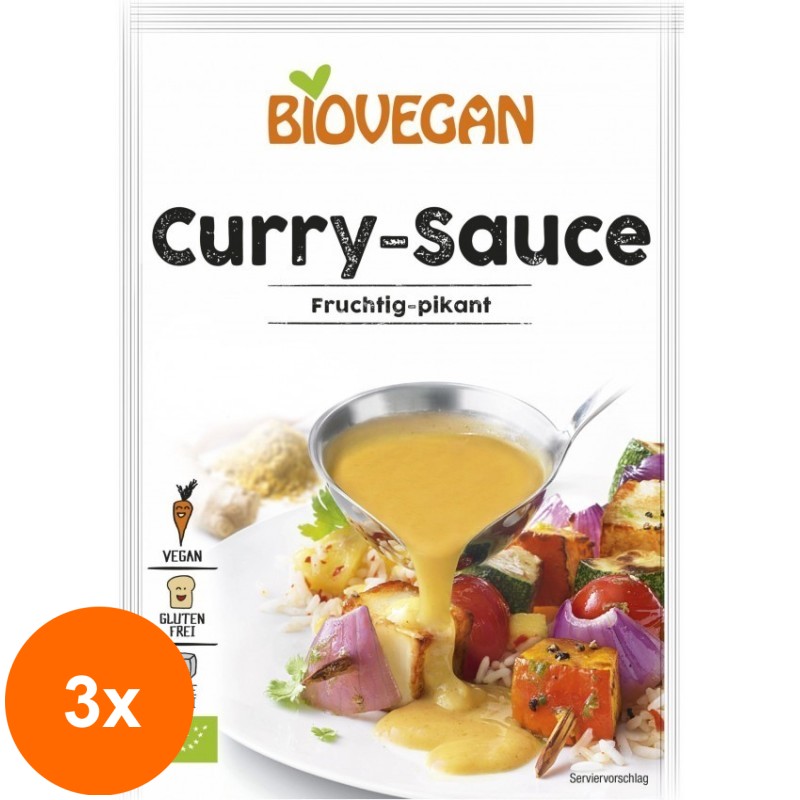 Set 3 x Sos BIO de Curry, Fructat si Picant, Vegan, 29 g, Biovegan