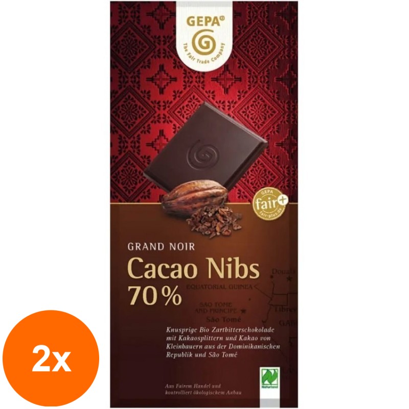 Set 2 x Ciocolata Amaruie BIO, 70% Cacao, 100 g, Gepa