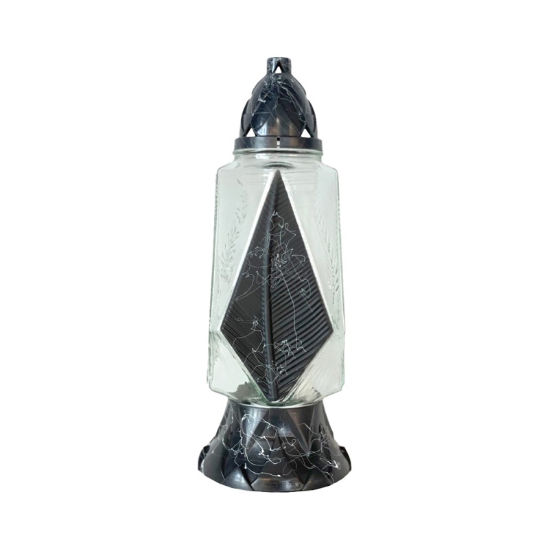 Candela din Sticla Alba, cu Fitil, Model cu Negru, 55 Ore