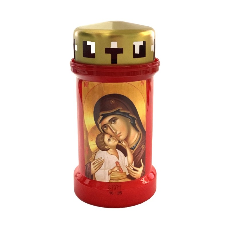 Candela Bolsius cu Capac Maica Domnului Auriu - Rosu