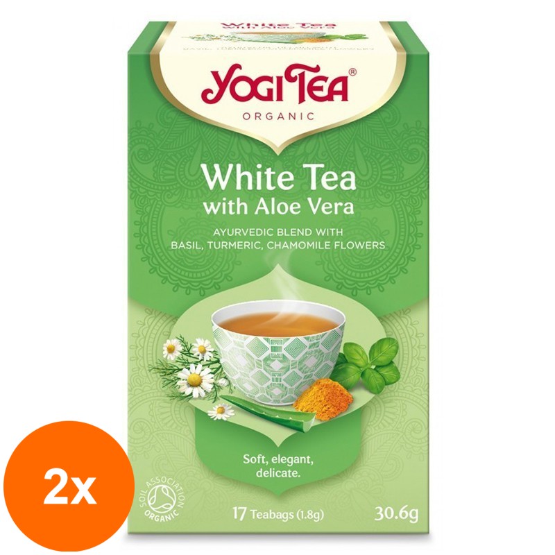 Set 2 x Ceai Bio Alb cu Aloe Vera, Yogi Tea, 17 Plicuri, 30.6 g