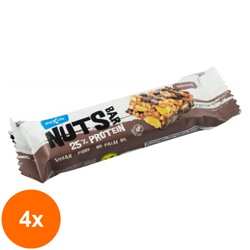 Set 4 x Baton Proteic cu Arahide si Ciocolata 25 % Proteine, 40 g, Max Sport