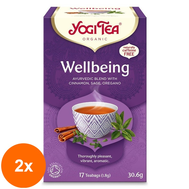 Set 2 x Ceai Bio Wellbeing Mereu Tanar, Yogi Tea, 17 Plicuri, 30.6 g