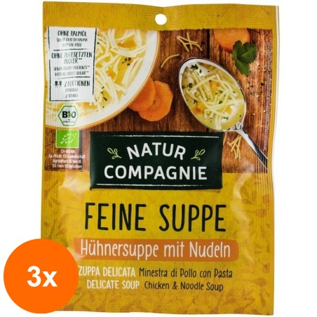 Set 3 x Supa BIO de Pui cu Taitei, 40 g, Natur Compagnie...