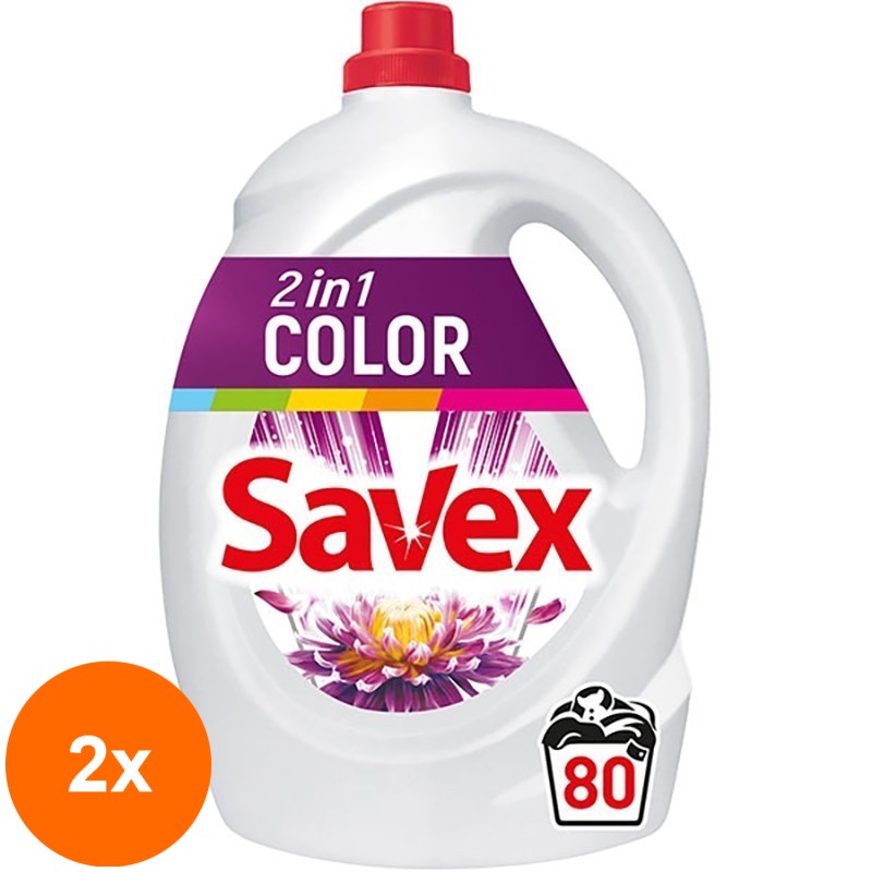 Set 2 x Detergent Lichid Savex 2 in 1 Color, 80 Spalari, 4.4 l