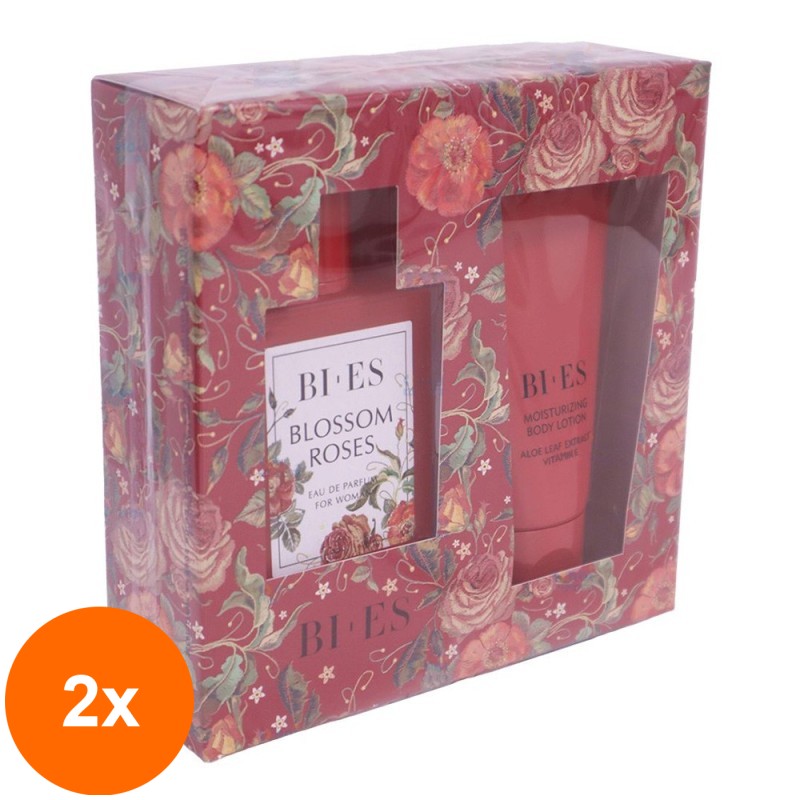 Set 2 x Cadou Bi-es Blossom Roses, Femei, Apa de Parfum 100 ml si Lotiune de Corp 150 ml