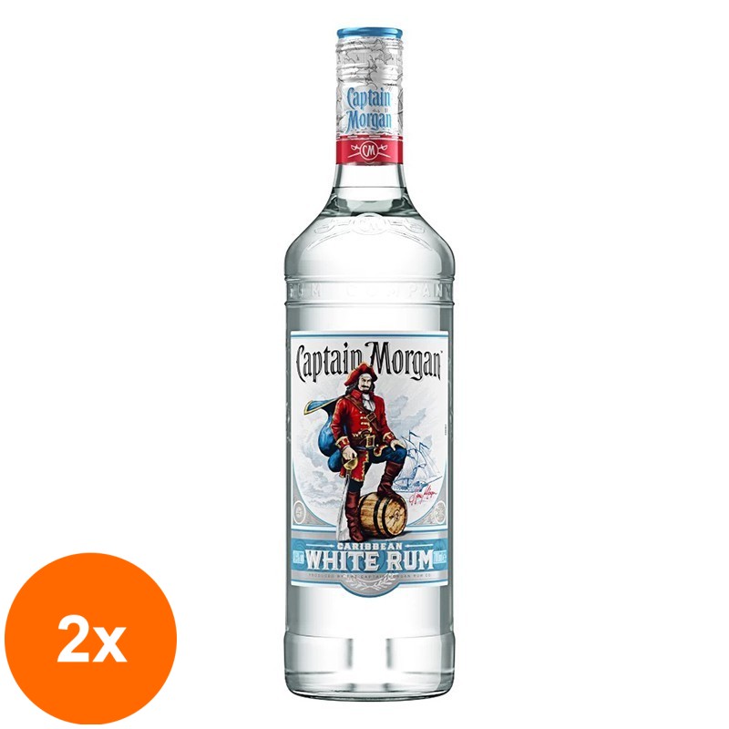 Set 2 x Rom, Captain Morgan White 37.5% Alcool, 0.7 l