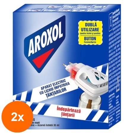 Set 2 x Aparat Electric Impotriva Tantarilor Aroxol Dubla Utilizare, cu Rezerva Lichida, 45 ml...