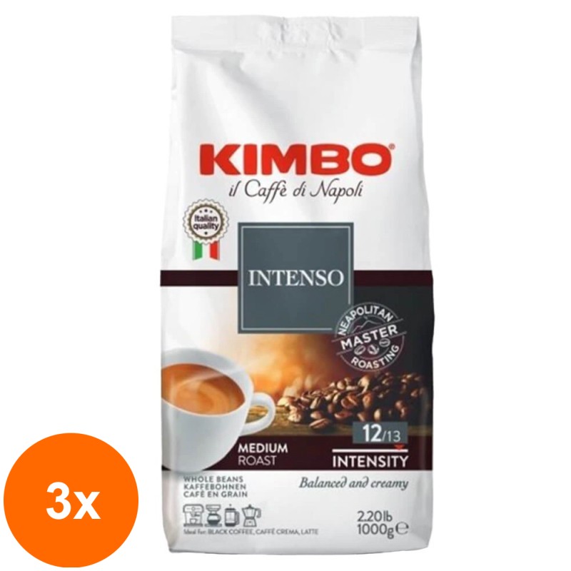 Set 3 X Cafea Boabe Aroma Intenso, Kimbo, 1 kg