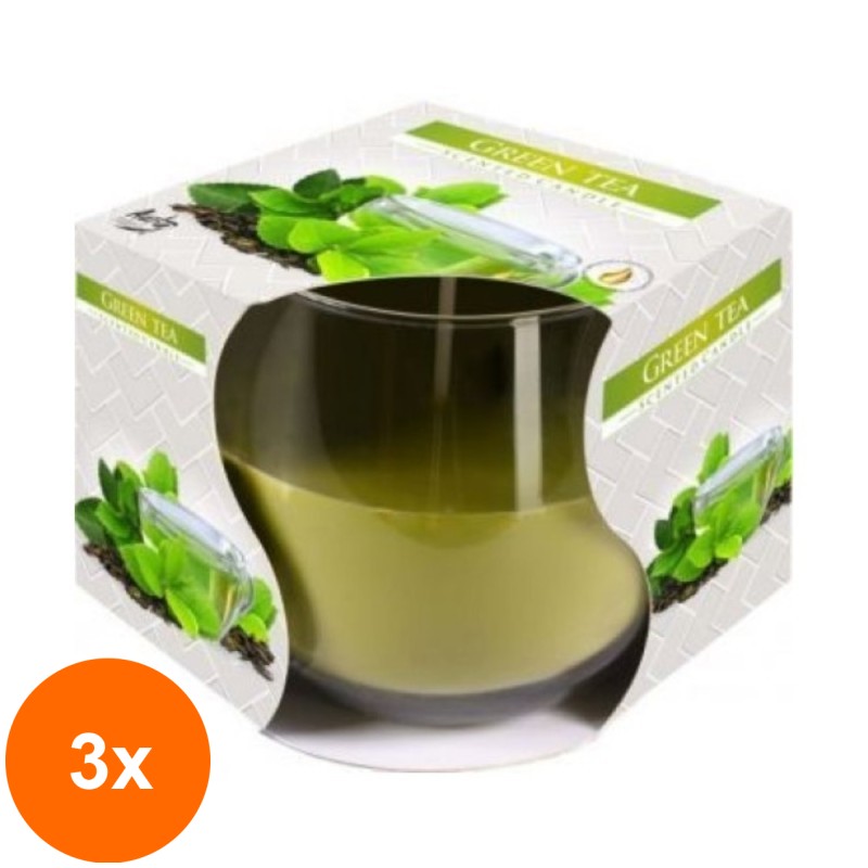 Set 3 x Lumanare Parfumata in Pahar Green Tea, 18 Ore