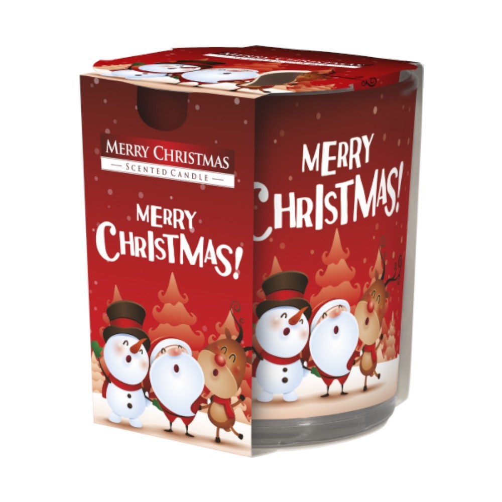Set 3 x Lumanare Parfumata in Pahar Imprimat, Happy Christmas, 22 Ore