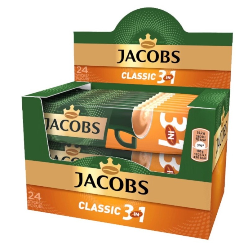 Cafea Instant Jacobs 3 in 1 Clasic, 15.2 g x 24 plicuri