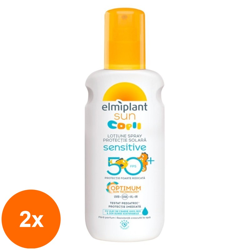 Set 2 x Spray cu Protectie Solara Elmiplant Sun Kids Sensitive SPF 50, pentru Copii, 200 ml