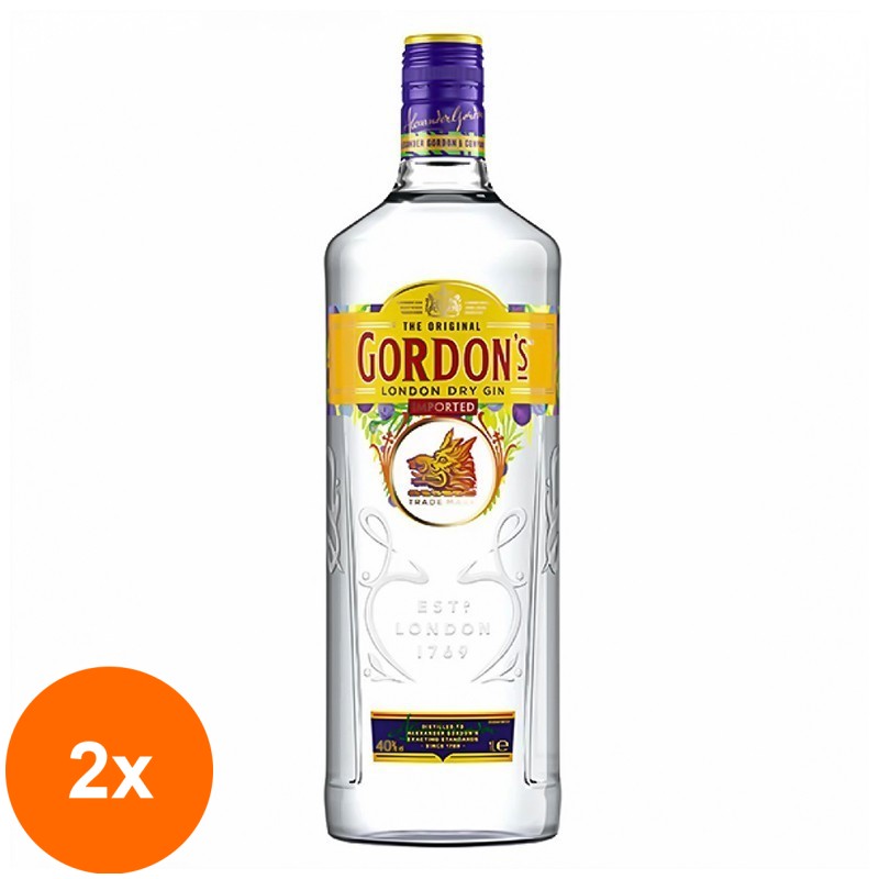 Set 2 x Gin Gordon'S London Dry Gin 40 % Alcool 1 l