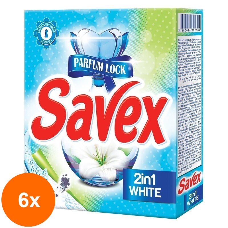 Set 6 x Detergent Automat Savex 2 in 1 White, 3 Spalari, 300 G