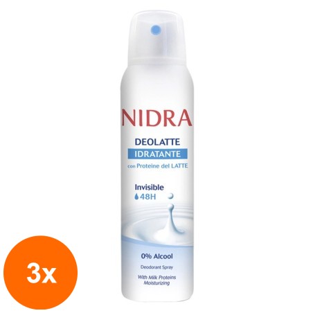 Set 3 x Deodorant Spray Nidra Deolatte Idratante cu Proteine din Lapte, 150 ml...