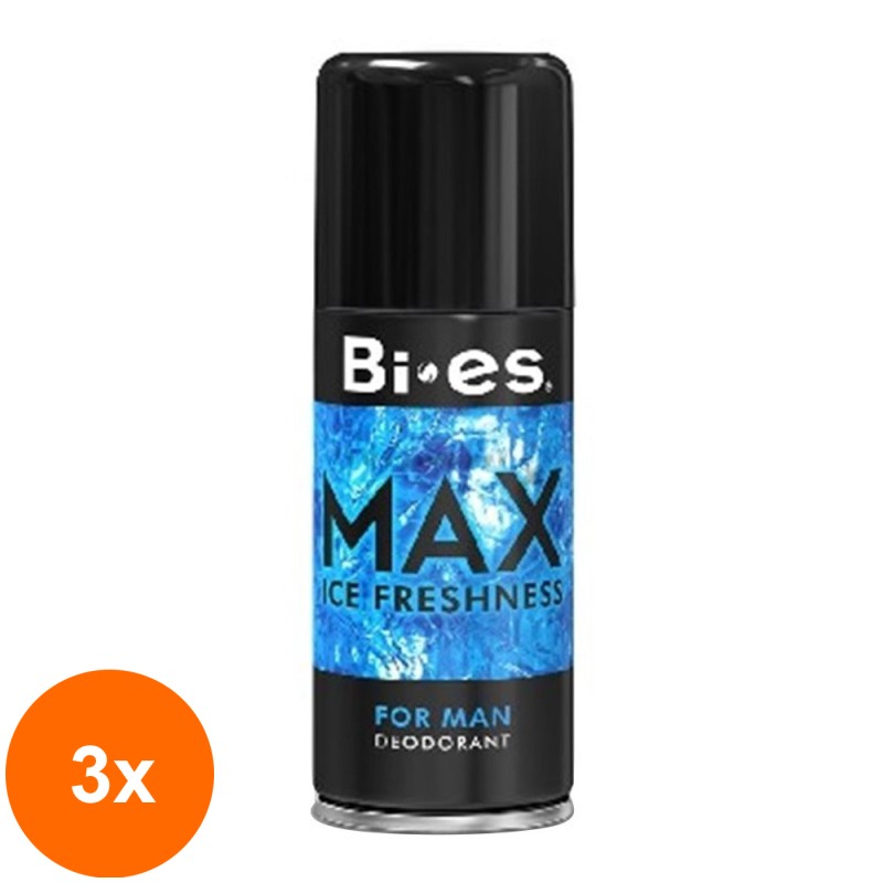 Set 3 x Deodorant Spray pentru Barbati Bi-es Max IceFreshness 150 ml