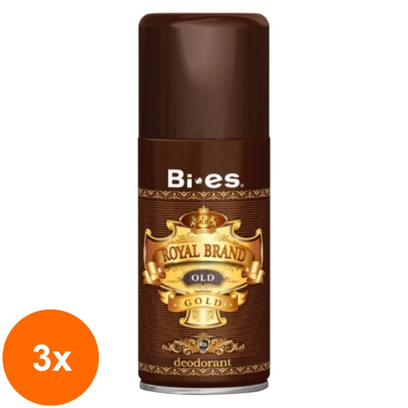 Set 3 x Deodorant Spray pentru Barbati Bi-es Men Royal Brand Gold, 150 ml