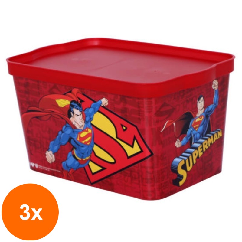 Set 3 x Cutie pentru Depozitare cu Capac, Superman, 2.30 l, Tuffex