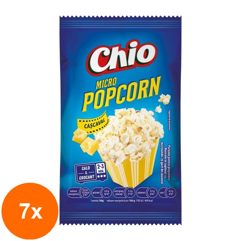 Set 7 x Popcorn cu Cascaval Chio, pentru Microunde, 80 g